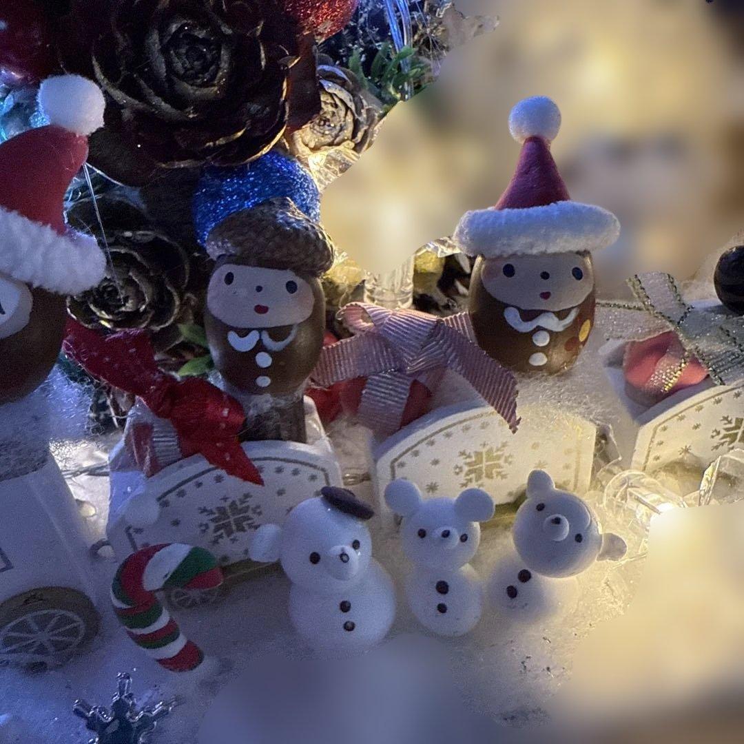どんぐりアート♡Xmasオブジェ ホワイト　トレイン添え♡