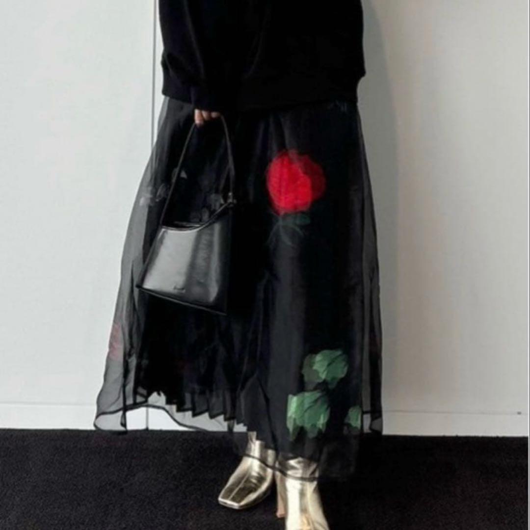 Ameri AMANDA SHEER PLEATS SKIRT S 花柄 シアー
