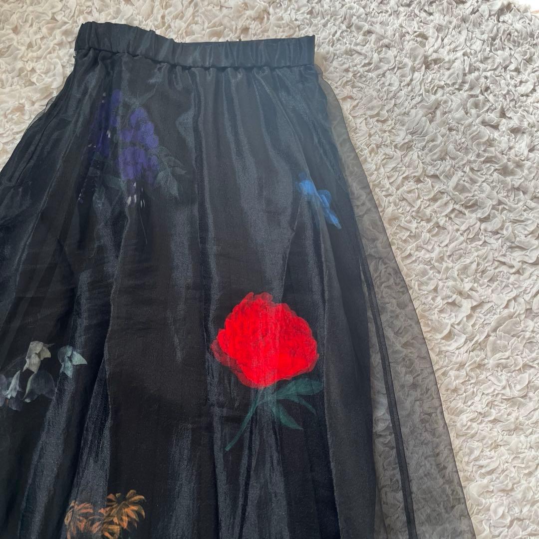 Ameri AMANDA SHEER PLEATS SKIRT S 花柄 シアー