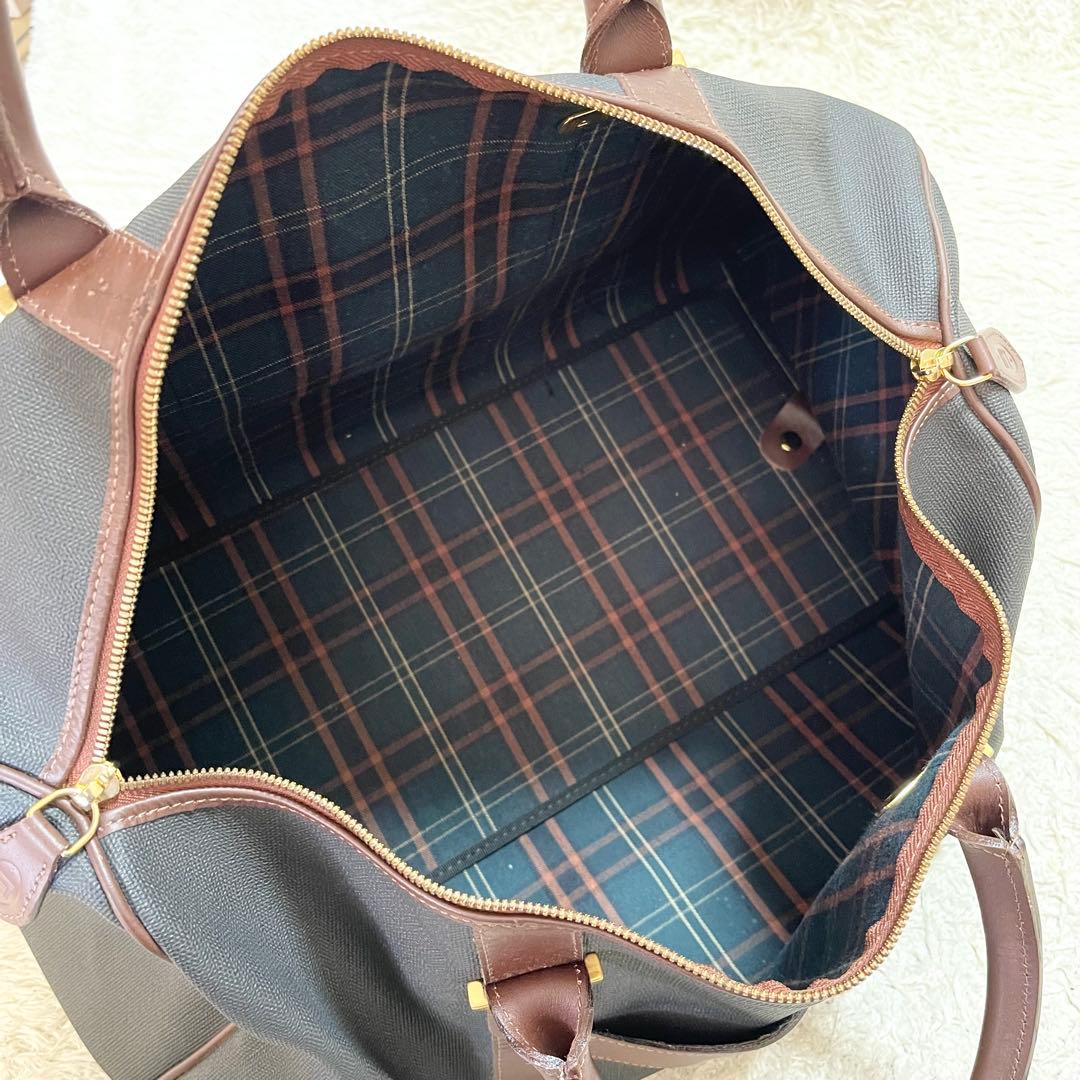 【大容量】ダンヒル　ボストンバッグ　A4可　レザー　ダークグレー　茶　ロゴ金具