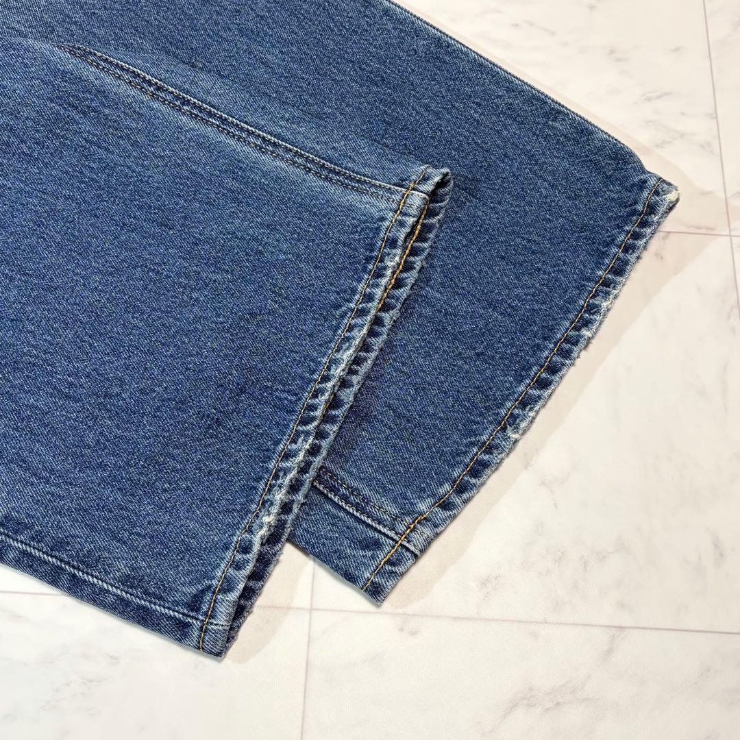 MOUSSY cross waist wide straight ダークブルー