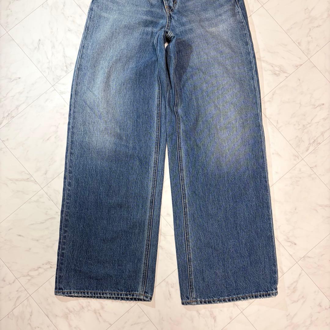 MOUSSY cross waist wide straight ダークブルー