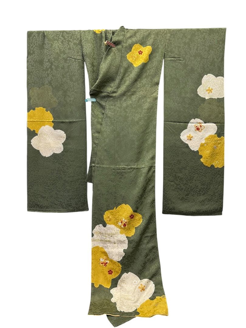 お*様 正絹 振袖 絞り 刺繍 金駒 大花 紋意匠 未仕立て品 仮絵羽
