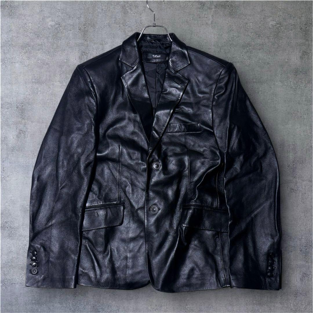 良品 Safari homme ラムレザー テーラードジャケット ブラック 本革