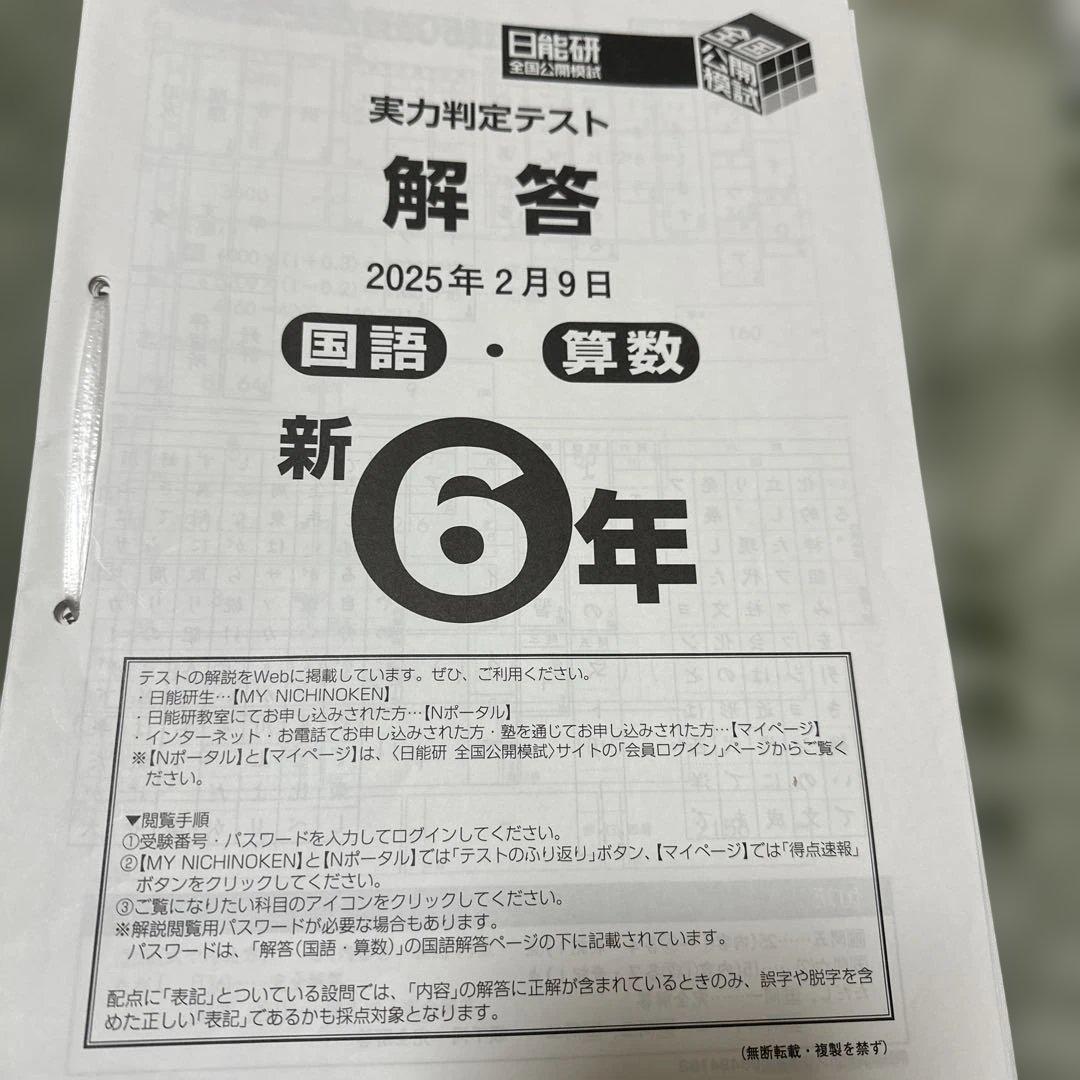 2025年度　日能研　公開模試　実力判定テスト　4科　前期　全6回➕おまけ