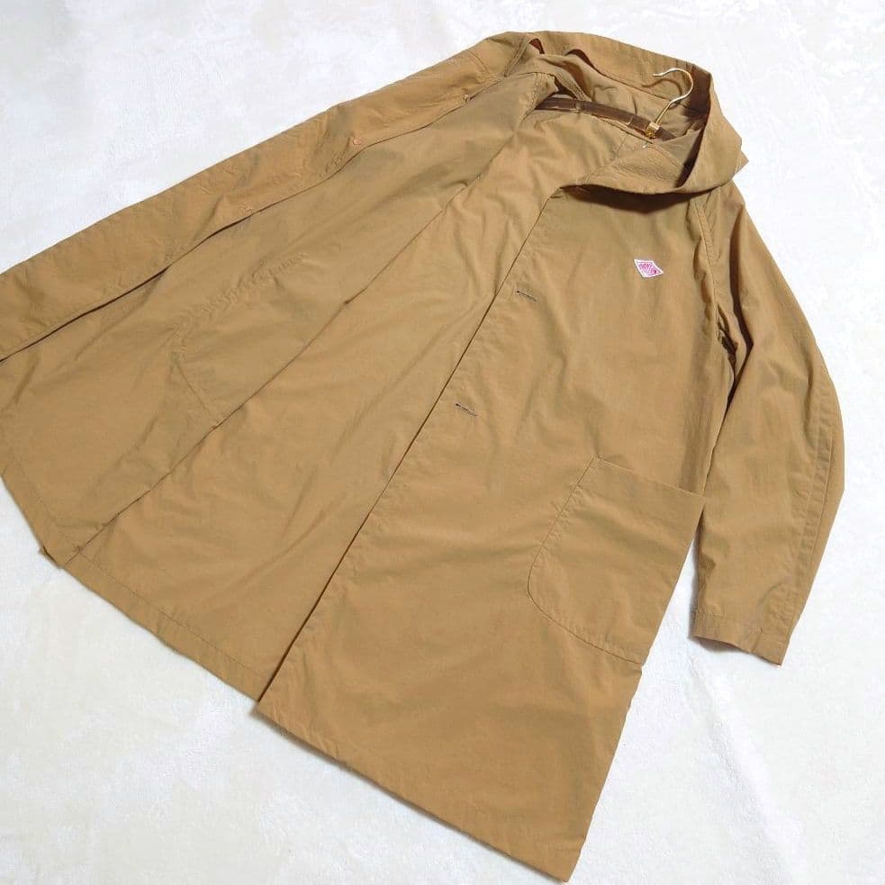 DANTON ナイロンタフタ フーデット ロング コート キャメル 36