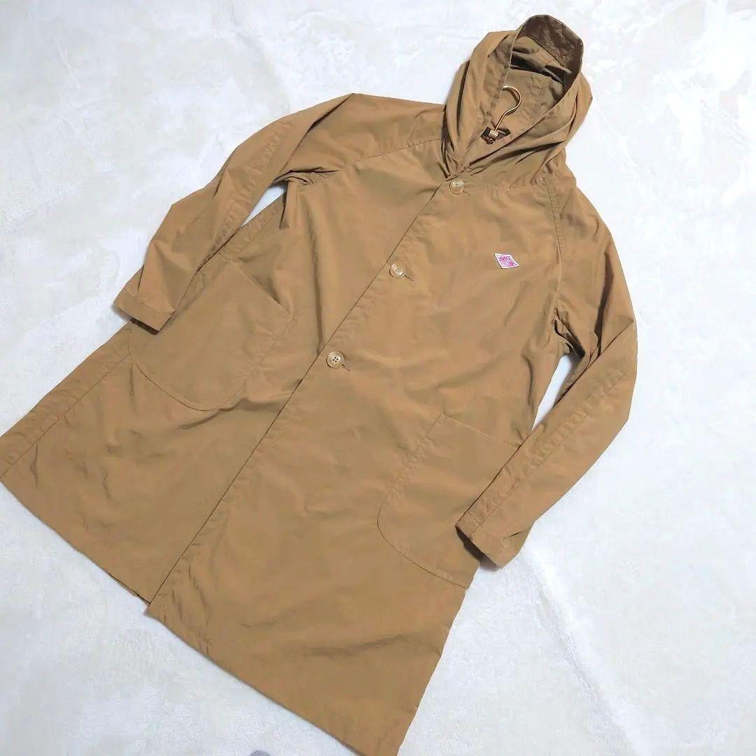 DANTON ナイロンタフタ フーデット ロング コート キャメル 36