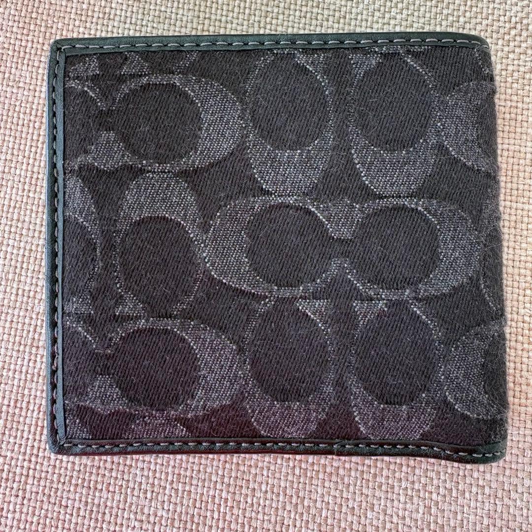 極美品 COACH 二つ折り財布 シグネチャー デニム 黒 コーチ