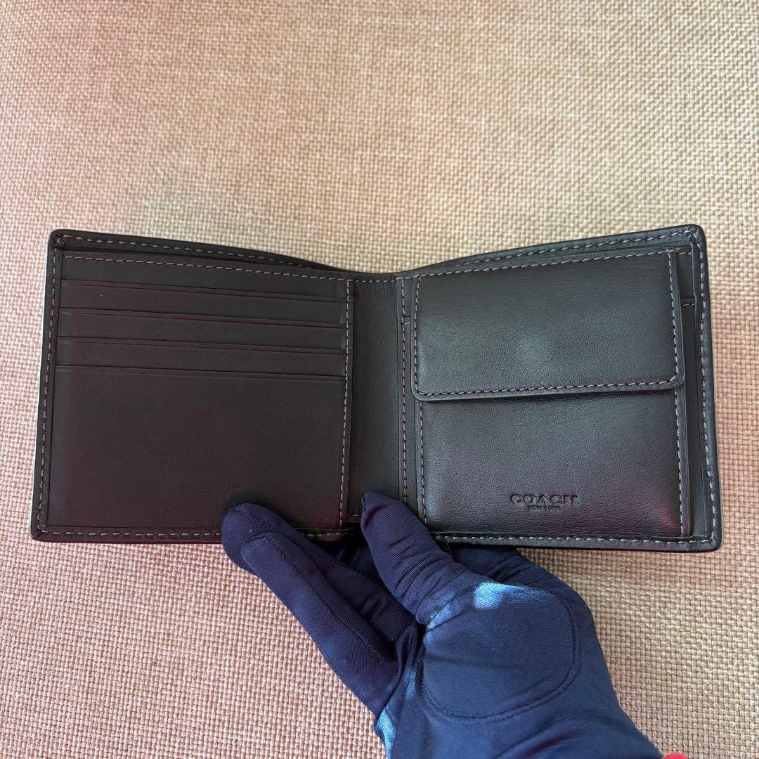 極美品 COACH 二つ折り財布 シグネチャー デニム 黒 コーチ