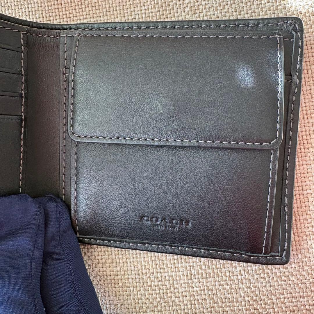 極美品 COACH 二つ折り財布 シグネチャー デニム 黒 コーチ