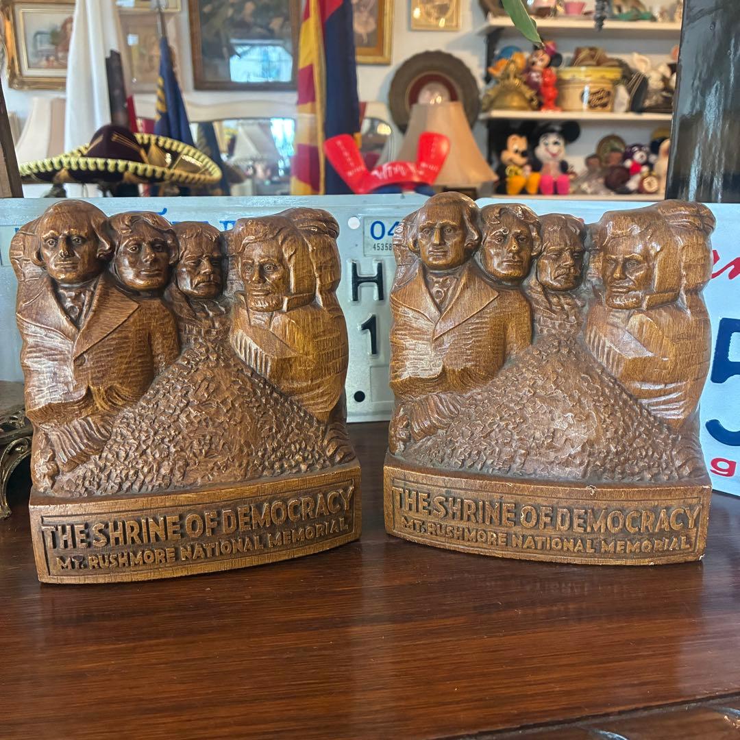 貴重レア！40's〜50's　ラシュモア山国立記念公園bookend USA書斎