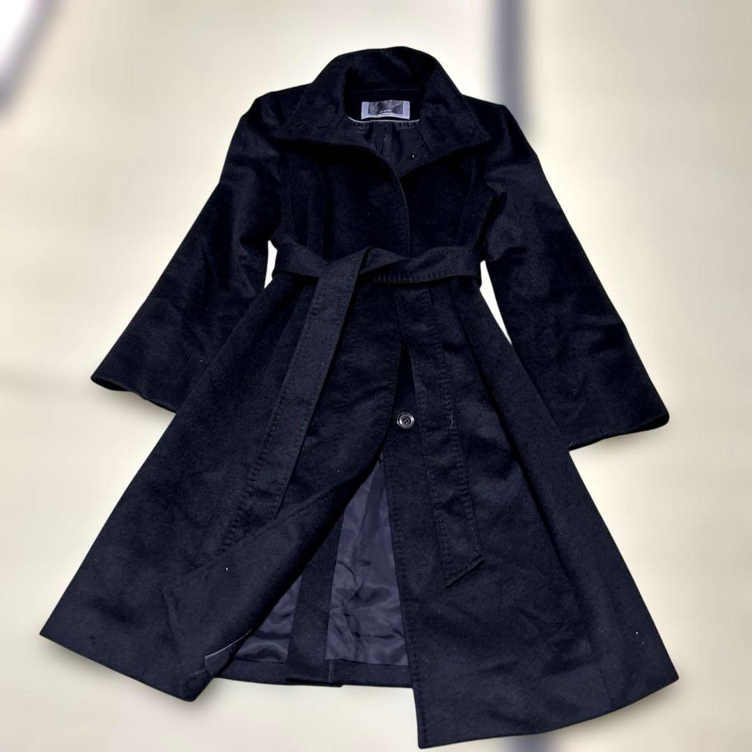 美品】le souk カシミヤ100% 大きめサイズ ベルト　ロング　比翼　42