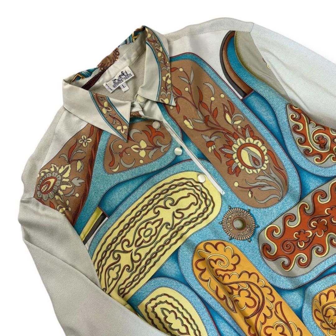 【美品】HERMES シルク コットン ポロシャツ カシミヤ混 Lイタリア製