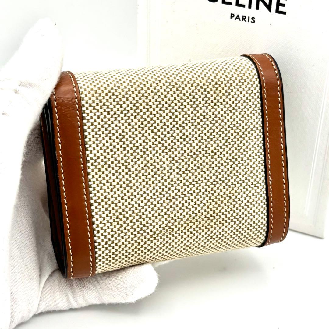 ☆極美品☆セリーヌ 財布 トリオンフ スモールフラップウォレット キャンバス 茶