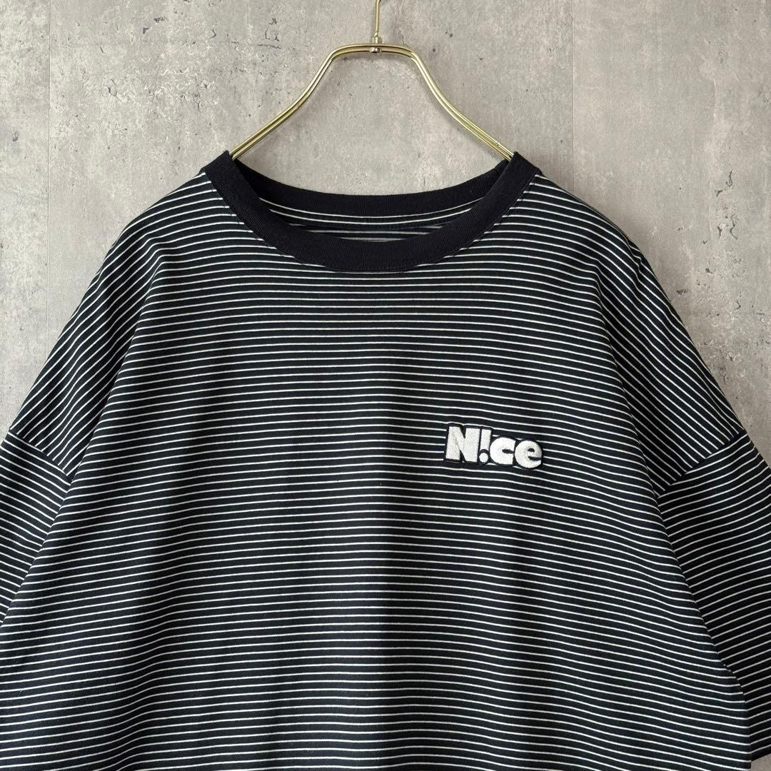 N!ce Shop ナイスショップ ボーダーTシャツ 紺白 M オーバーサイズ