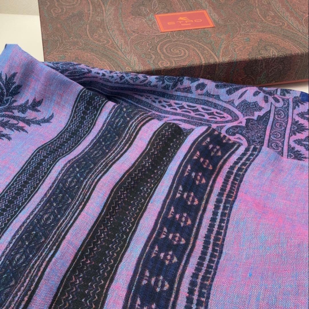 【未使用品】ETRO エトロ　ペイズリー柄　麻100% 大判ストール