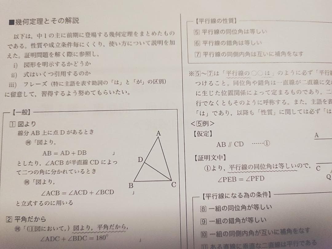 鉄緑会による中1数学基礎講座幾何解説冊子フルセット　駿台　河合塾　東進
