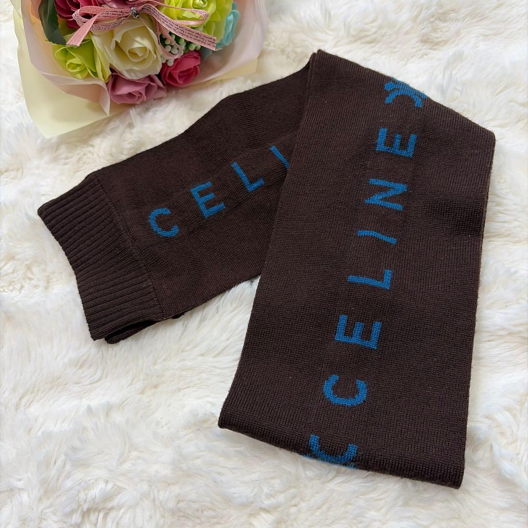 CELINE セリーヌ マカダム柄 ロゴ ウール100 マフラー