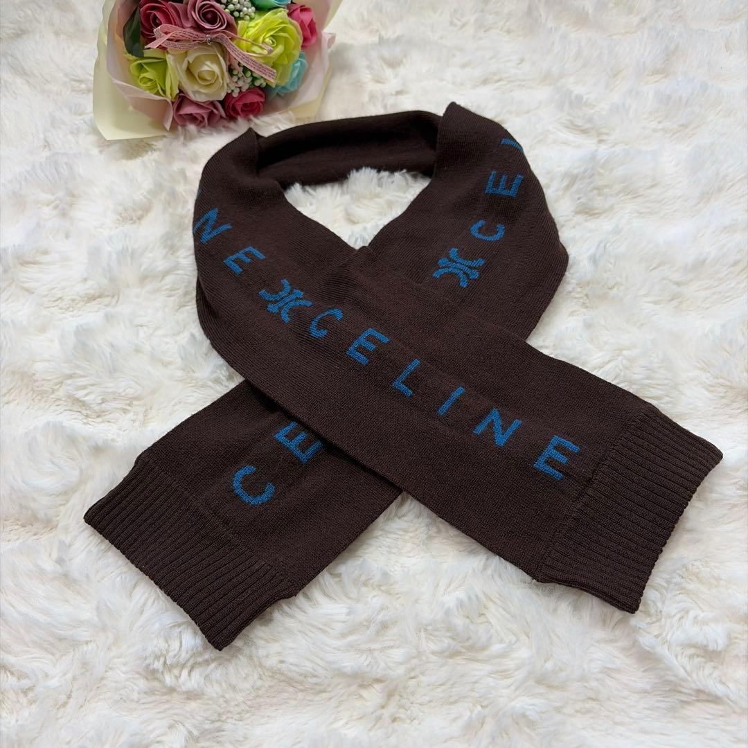 CELINE セリーヌ マカダム柄 ロゴ ウール100 マフラー