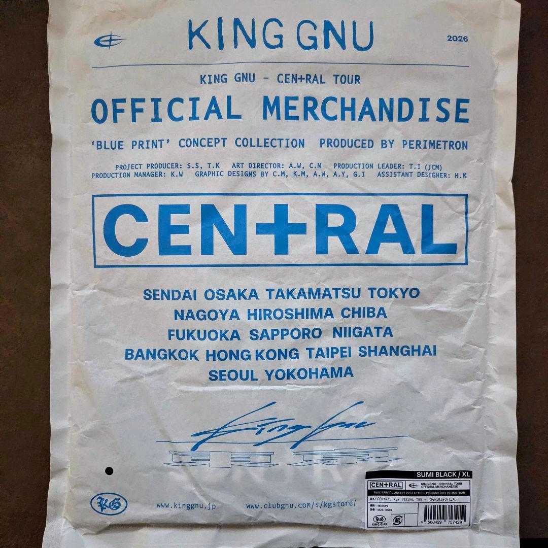 King Gnu CEN+RAL Tour 2026 スミクロTシャツ
