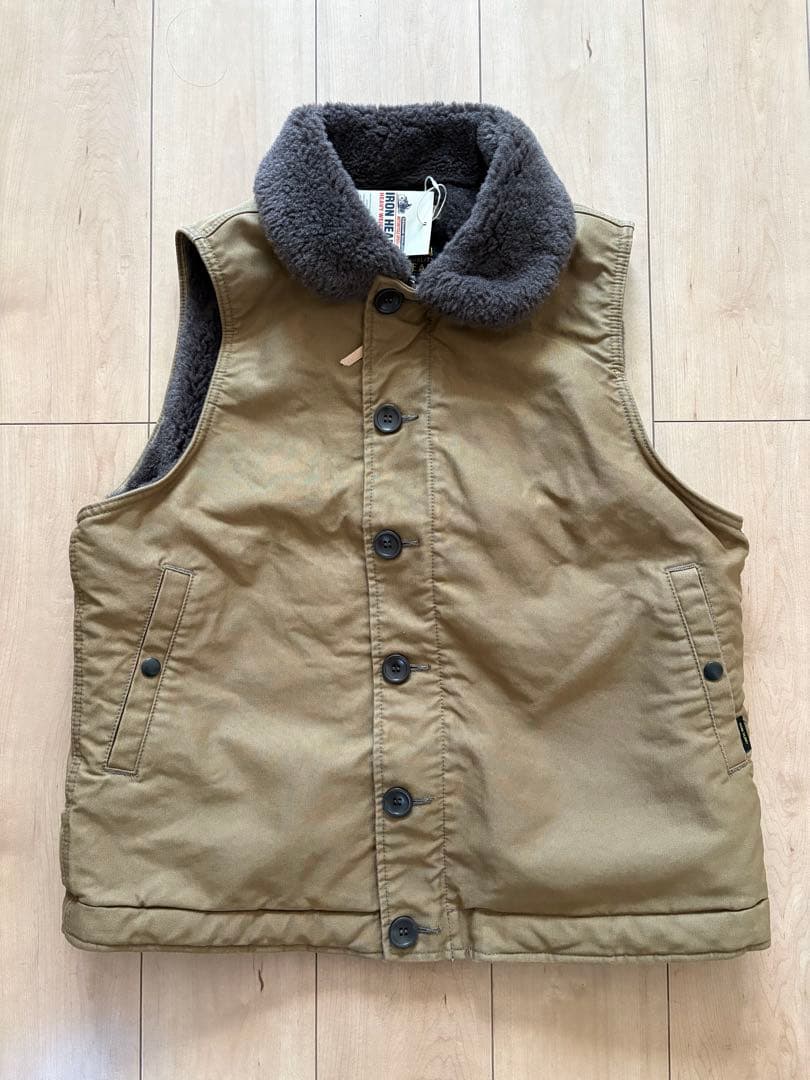 IRON HEART 12oz ミリタリー生地 N1 ボア デッキベスト XL