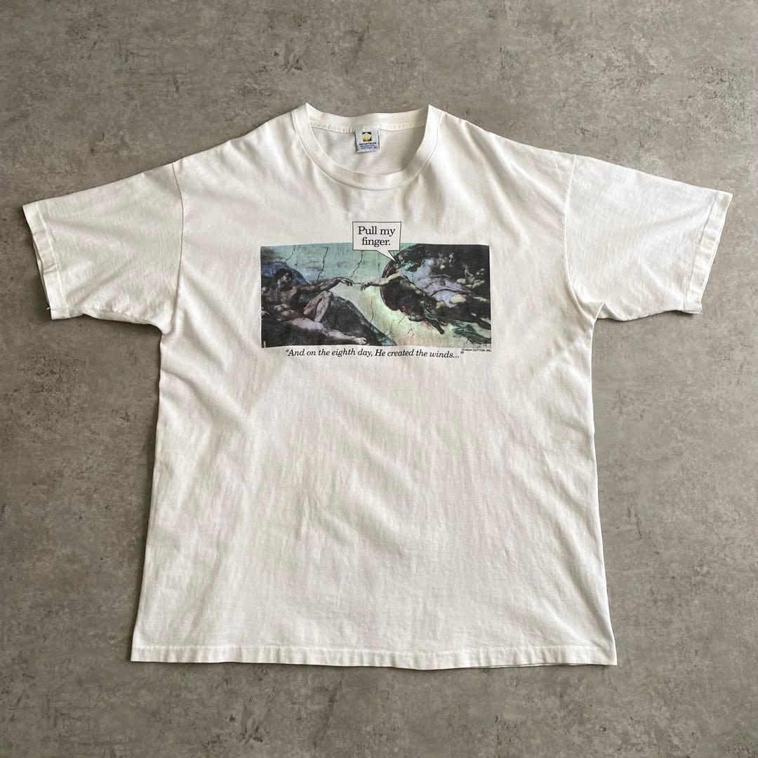 90s Pull my finger アート Tシャツ USA製 白 XL