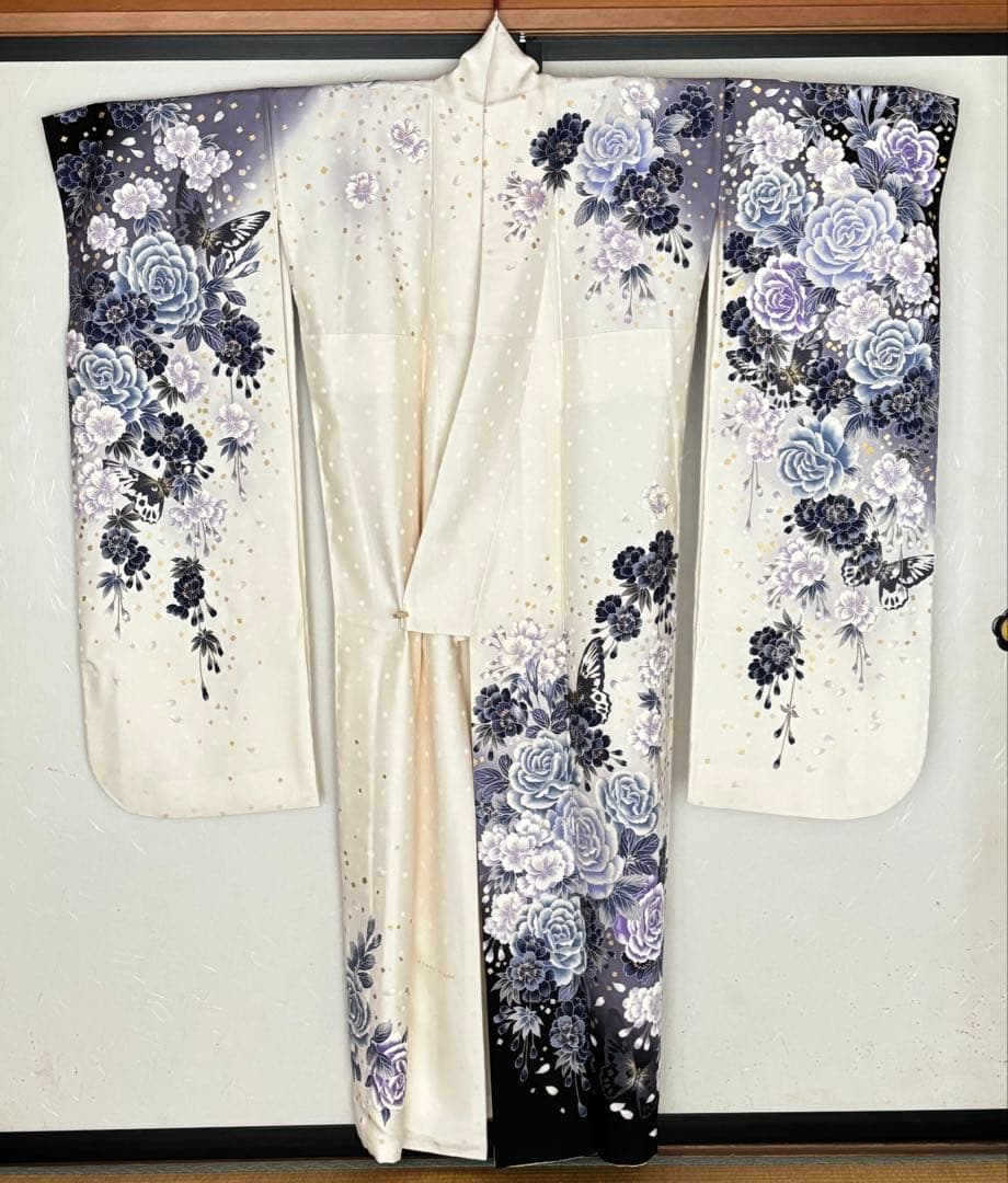 【美品】final stage 成人式 振袖フルセット 正絹 ちりめん 白 紺