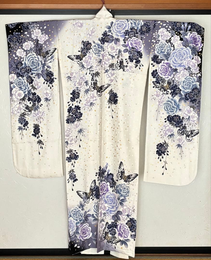 【美品】final stage 成人式 振袖フルセット 正絹 ちりめん 白 紺