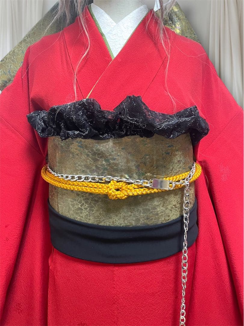 山本寛斎 赤無地 レッド 赤 作家物 成人式 振袖フルセット