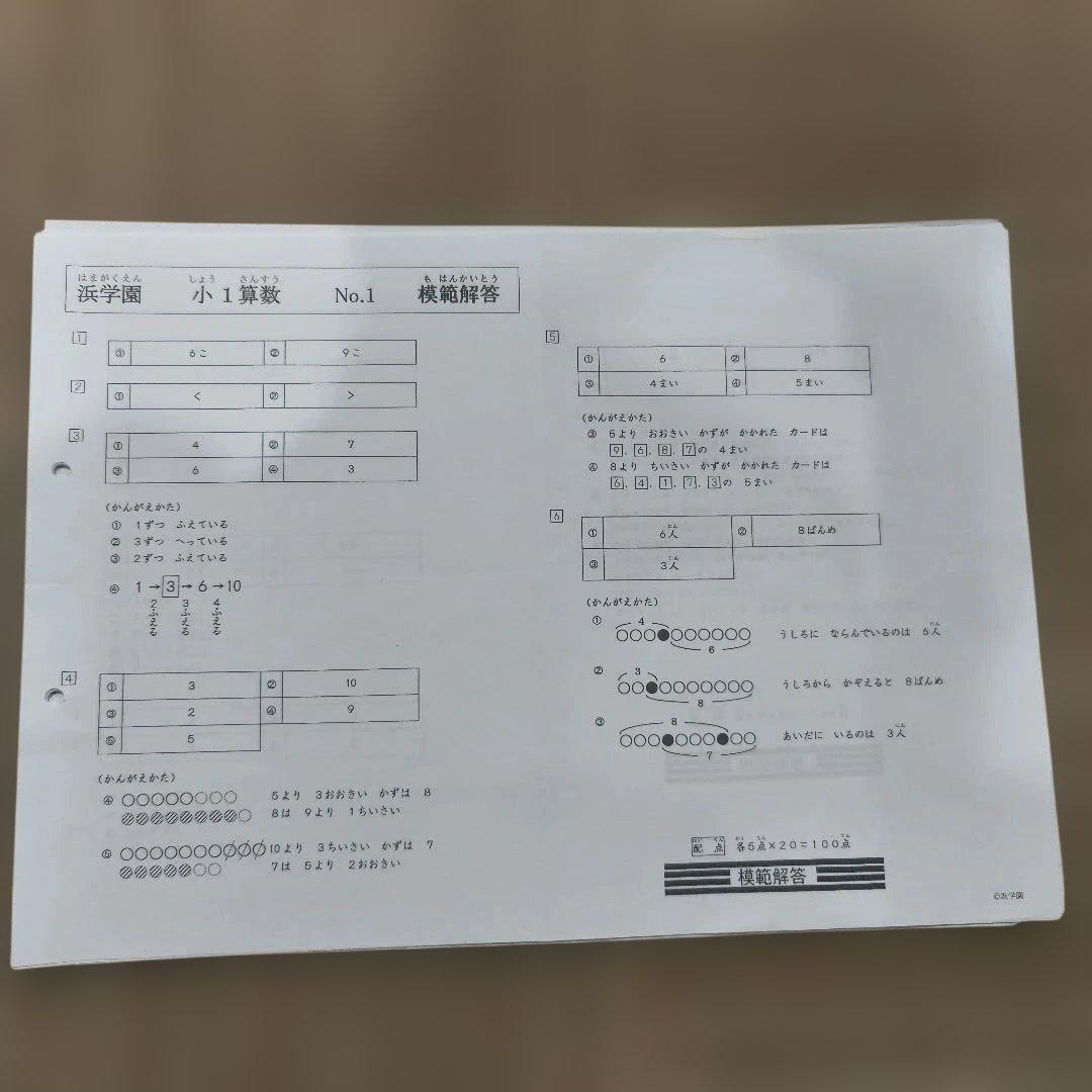 稀少品!浜学園小1 算数 ＆国語 各復習テストNO.1～NO.17 解答付