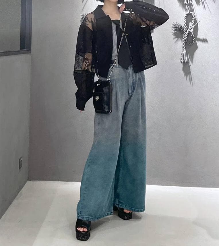 【美品】HARE　アソートカコウワイドデニムパンツ　ブルー　ジーンズ