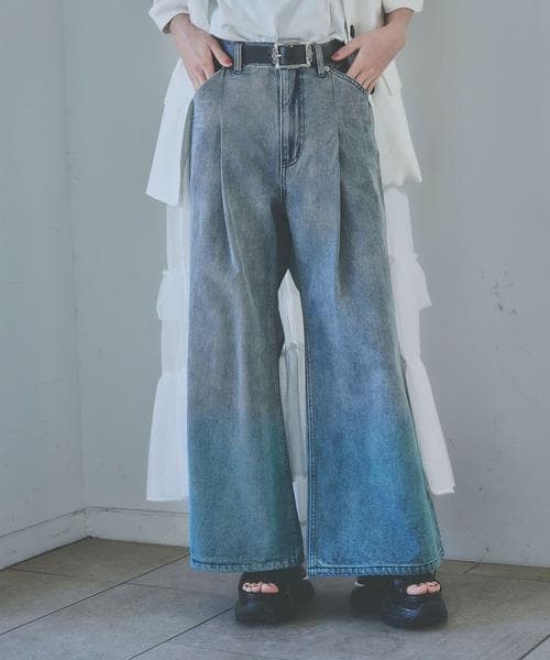 【美品】HARE　アソートカコウワイドデニムパンツ　ブルー　ジーンズ