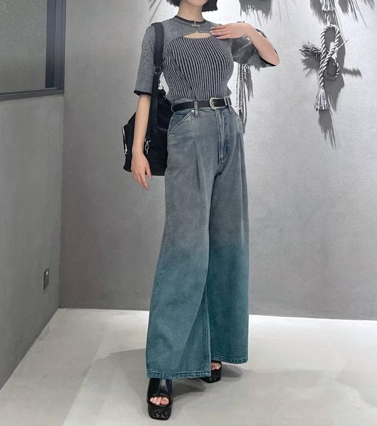【美品】HARE　アソートカコウワイドデニムパンツ　ブルー　ジーンズ