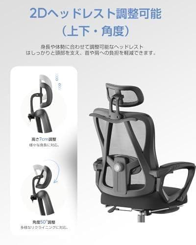 オフィスチェア メッシュ ハイバックチェア　フットレスト付き　ブラック　調節可能
