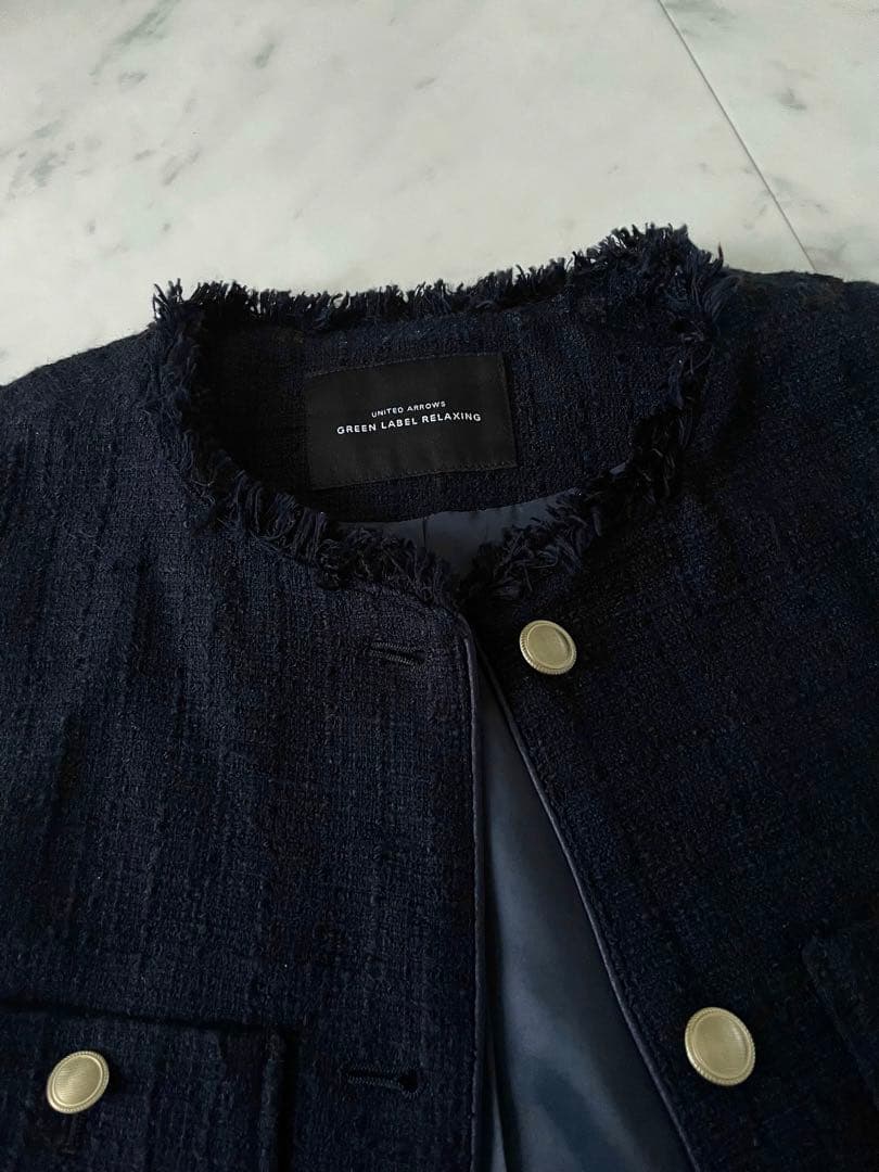 極美品UNITED ARROWS グリーンレーベル　ツイードフリンジベストジレ