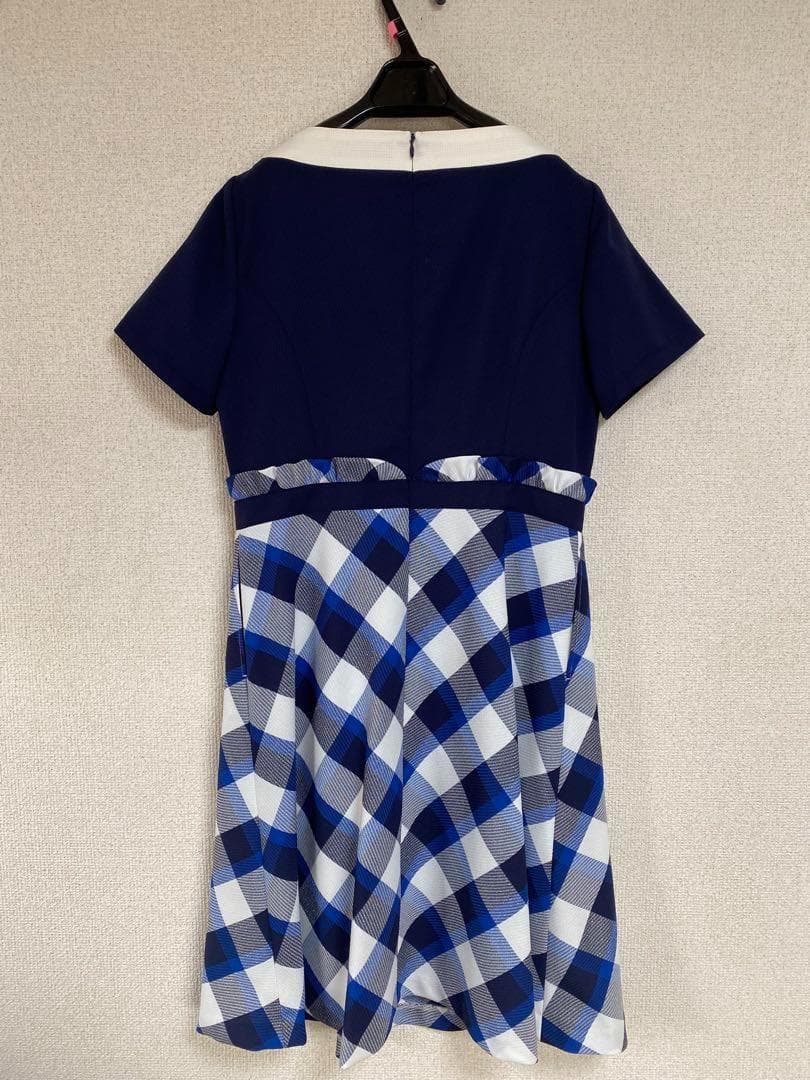 【新品タグ付き】アンジョア 事務服 11号 半袖ワンピース マリンブルーチェック