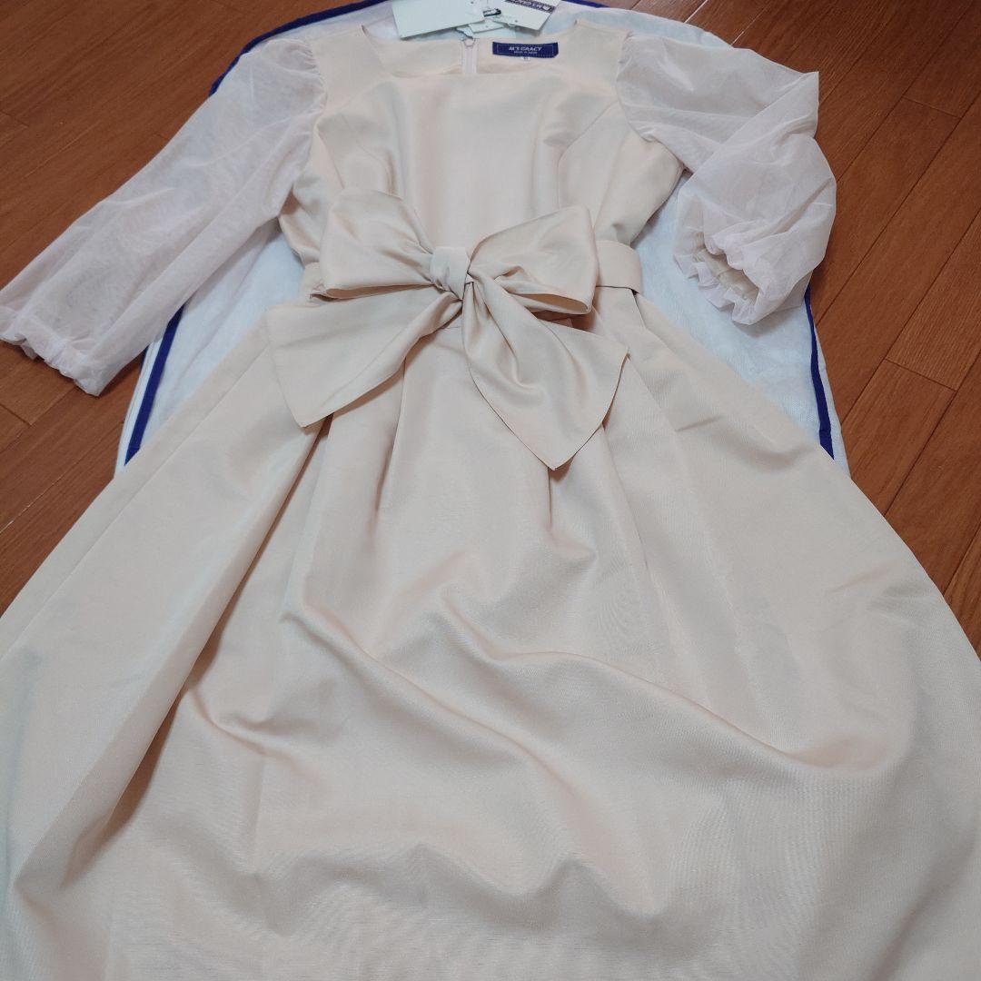 エムズグレイシー☆40☆新品☆オーガンジースリーブ☆ワンピース☆ピンクベージュ