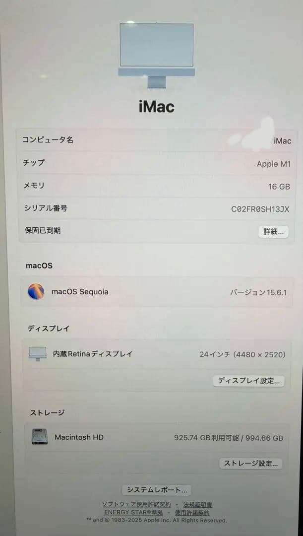 Apple M1 iMac 24インチ ブルー 1TB/16GB