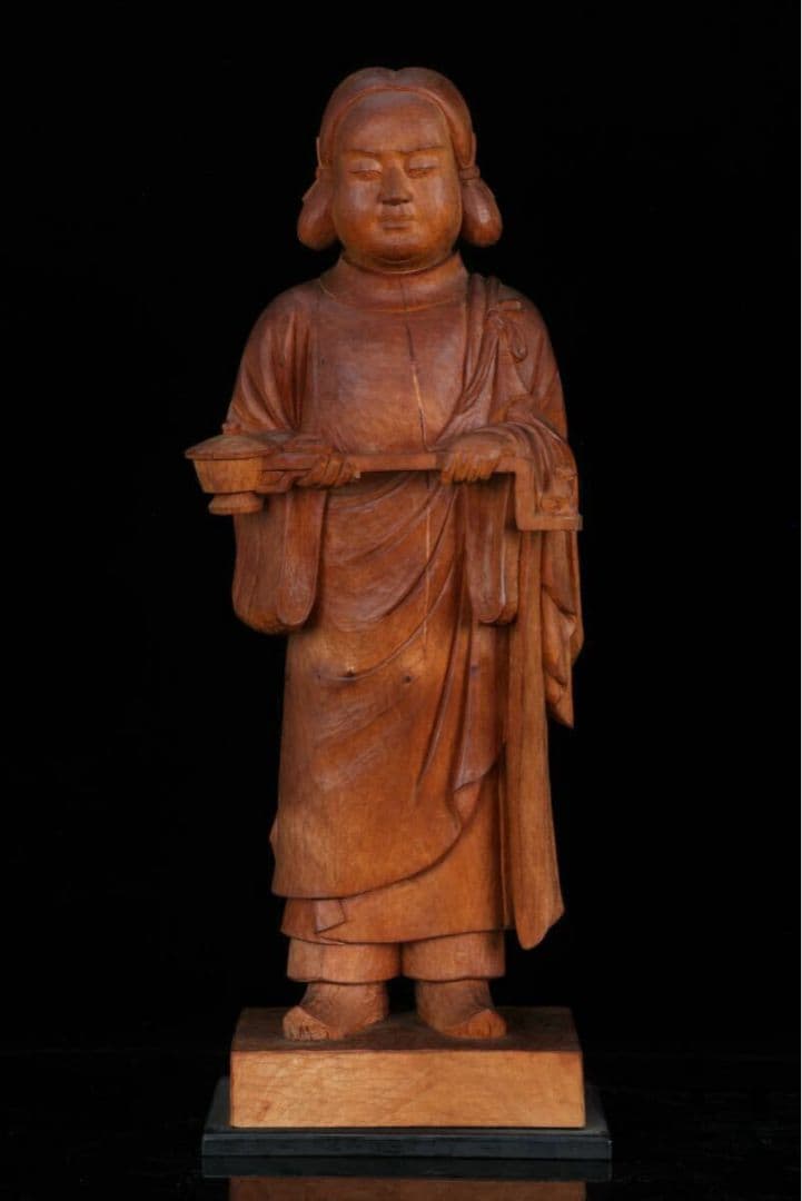 木彫 聖徳太子 孝養太子像 細密彫刻 ガラスケース付 高さ39cm 木造 彫刻像