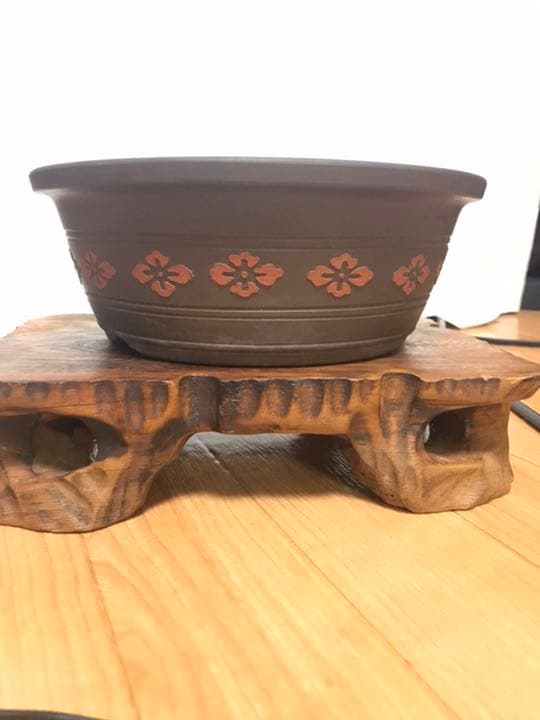 盆栽鉢　時代泥鉢華紋時代お洒落な植木鉢寄せ植え山野草22cmx8cm訳あり