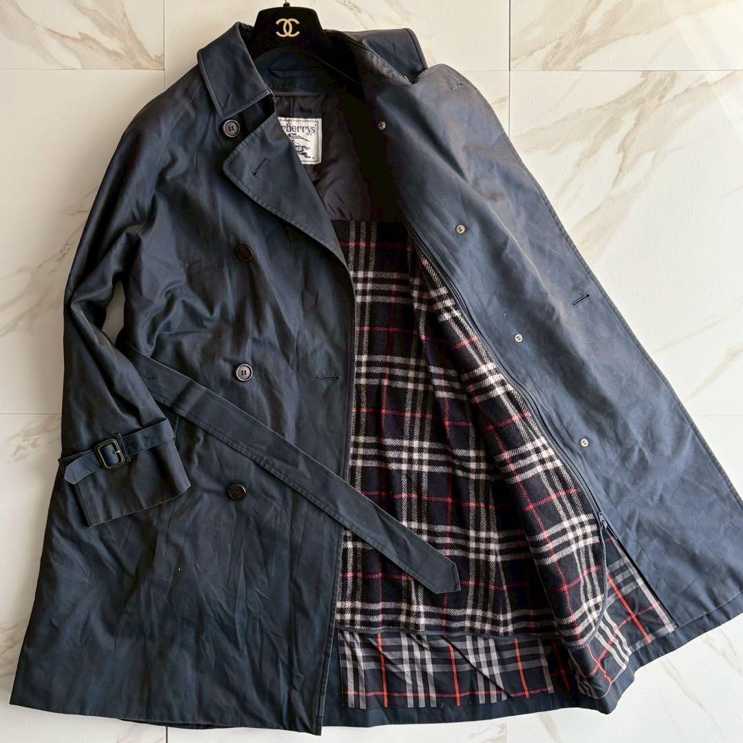 人気◆バーバリー ライナー ベルト付 トレンチコート ロング 紺色 M