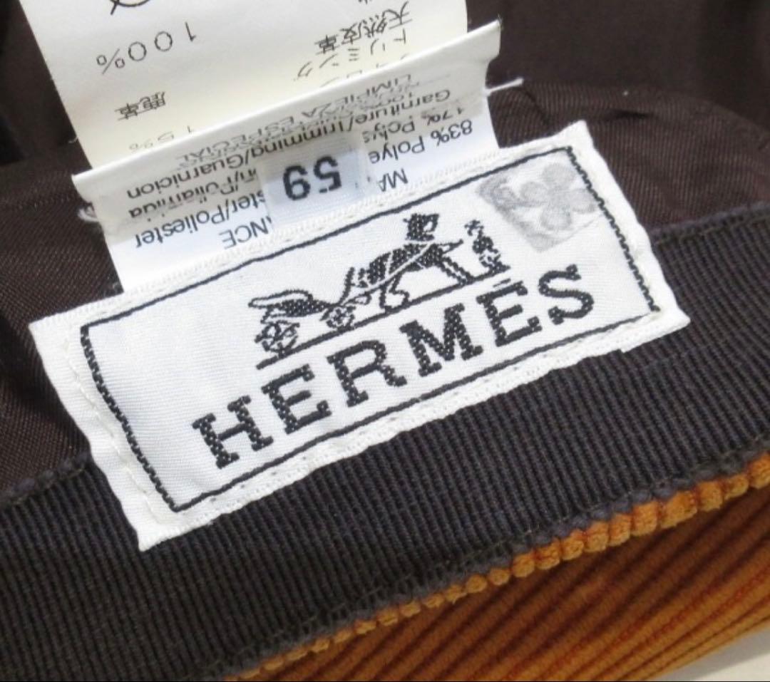 M*様 HERMES コーデュロイ キャップ 59 セリエ オレンジ　クローバー