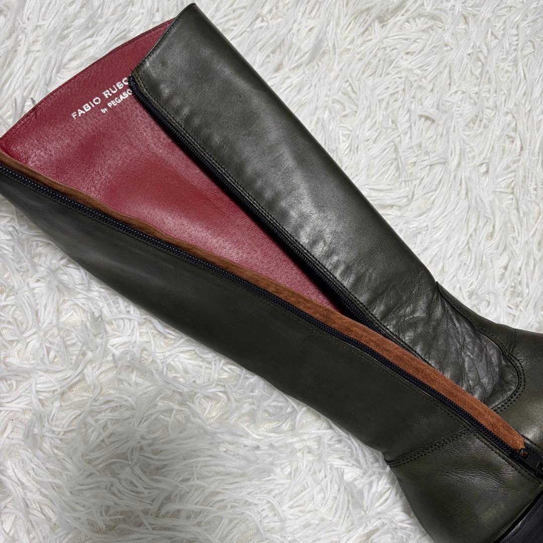 ファビオルスコーニ　レザー ロングブーツ　カーキ系　37.5
