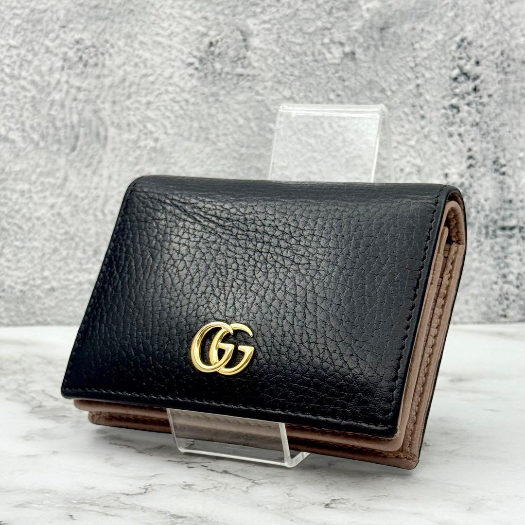 【美品】GUCCI グッチ マーモント 二つ折り財布 ブラック バイカラー