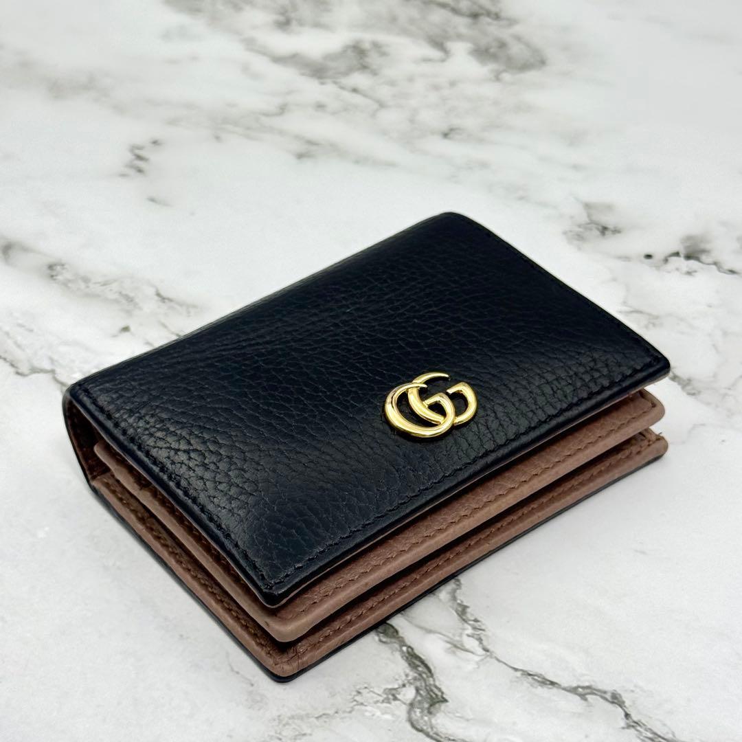【美品】GUCCI グッチ マーモント 二つ折り財布 ブラック バイカラー