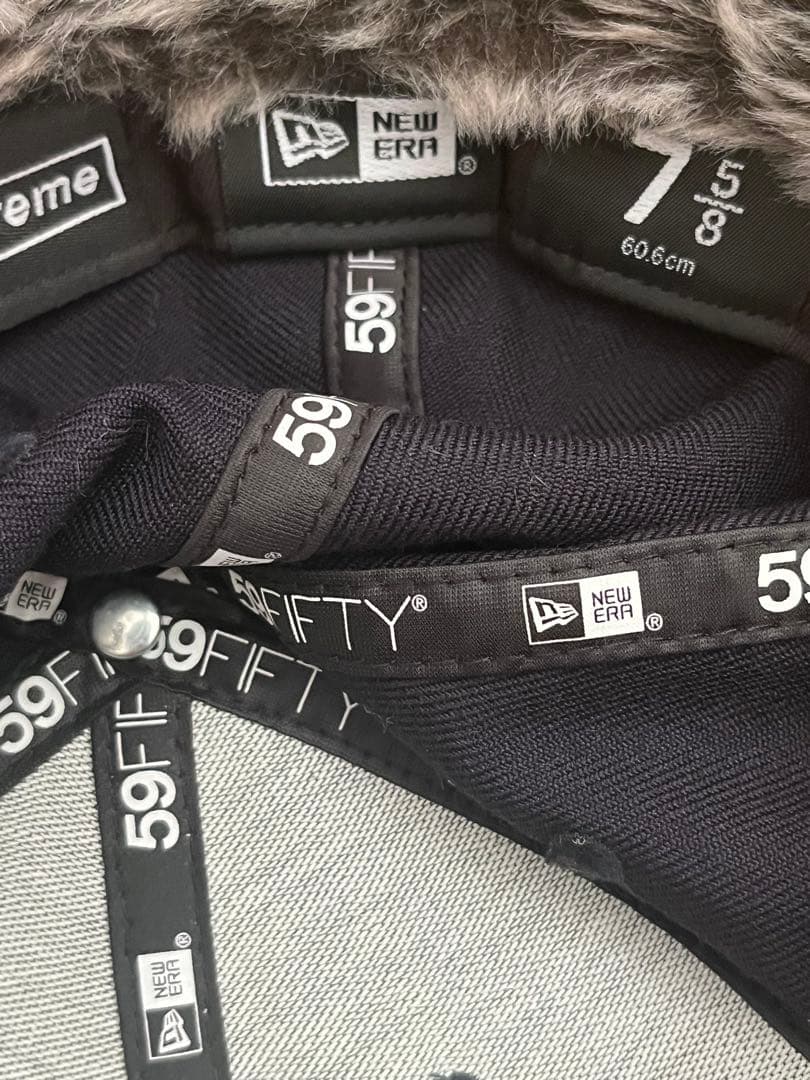 格安美品Supreme 59FIFTY ネイビー7 5/8 ファー付き