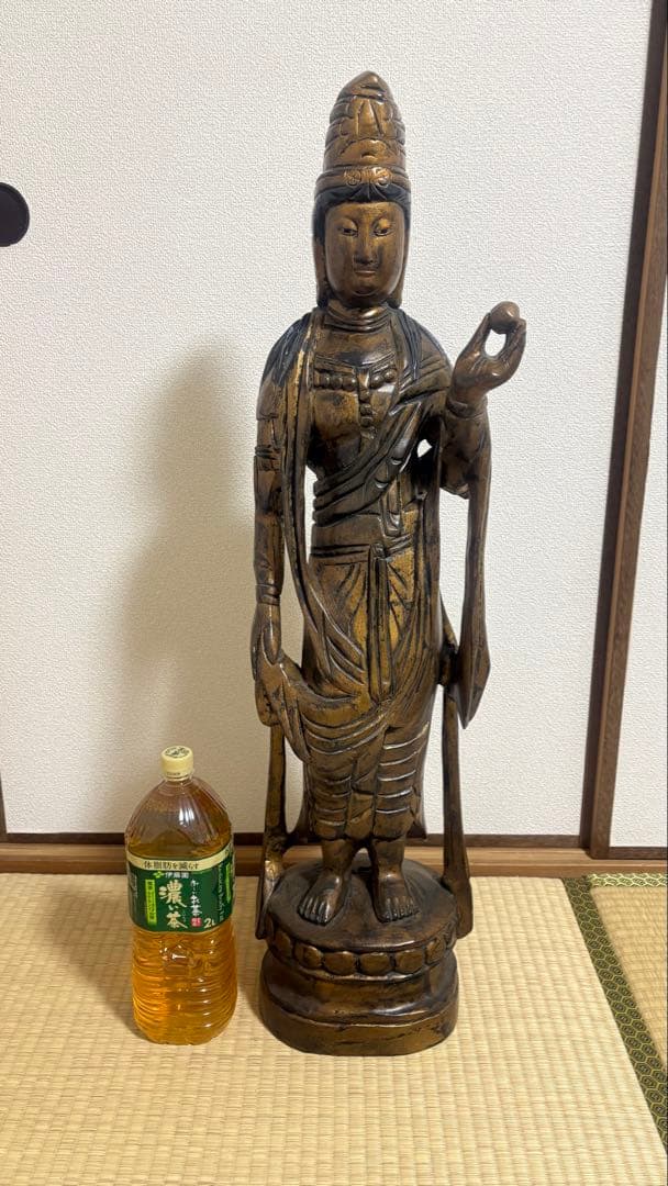 大型 木彫 観音菩薩像 約90cm 一木造 仏像 仏教美術 希少 迫力