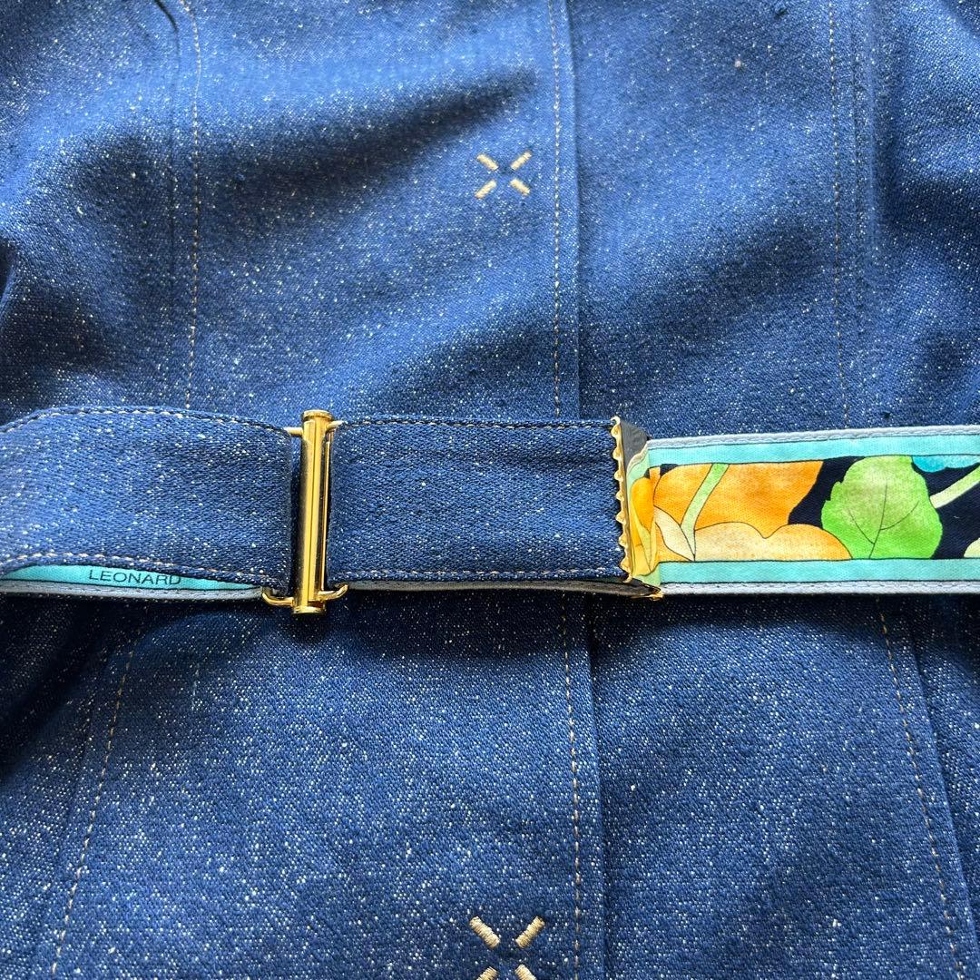 【美品】LEONARD レオナール シルク100% デニムジャケット ベルト付き
