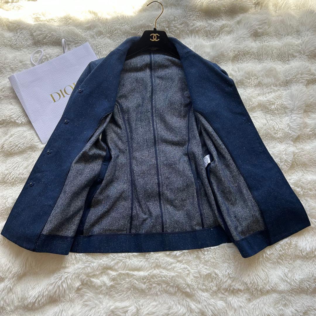【美品】LEONARD レオナール シルク100% デニムジャケット ベルト付き