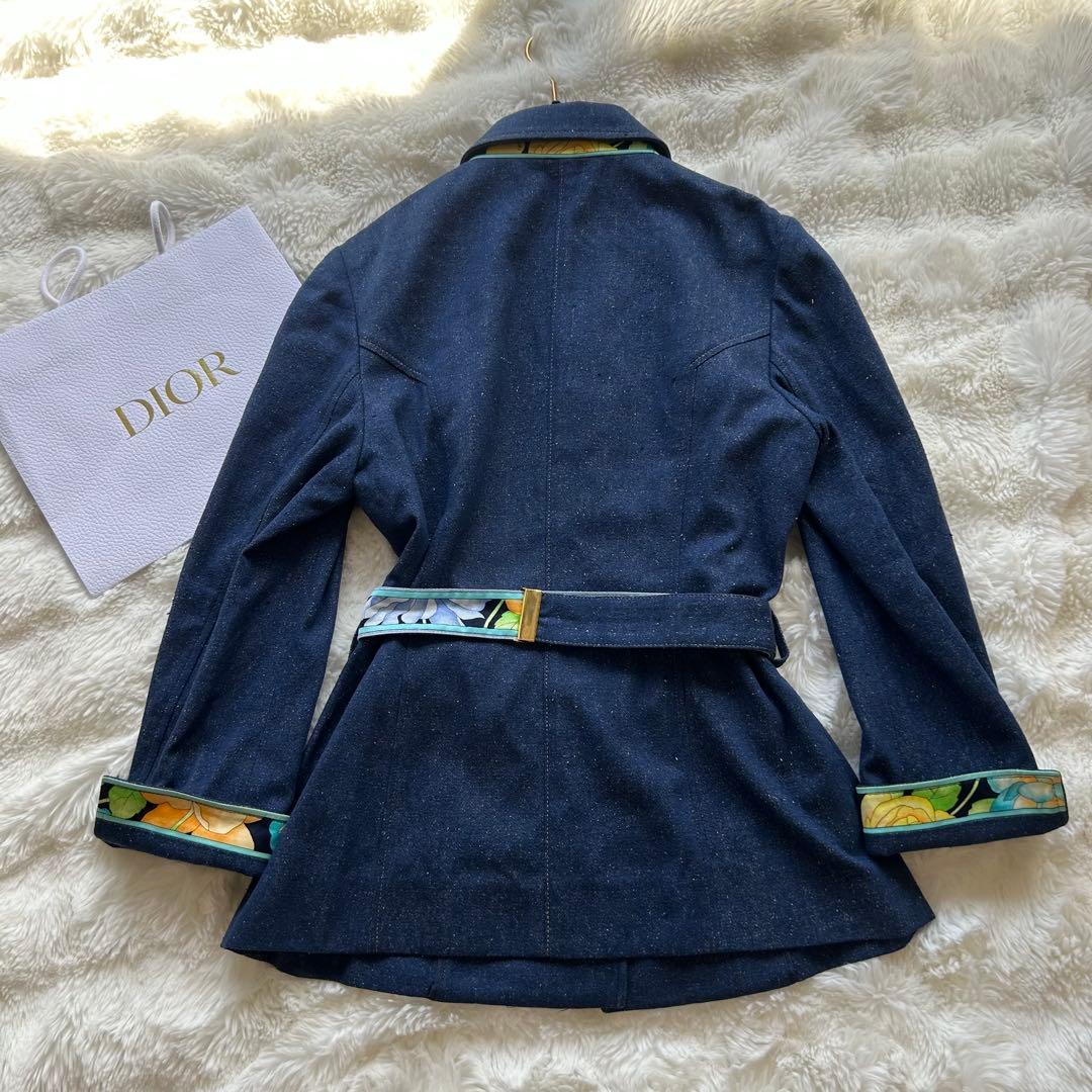 【美品】LEONARD レオナール シルク100% デニムジャケット ベルト付き